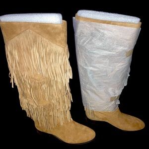 Sam Edelman Suede Full Length Western Fringe Boots. Size 8